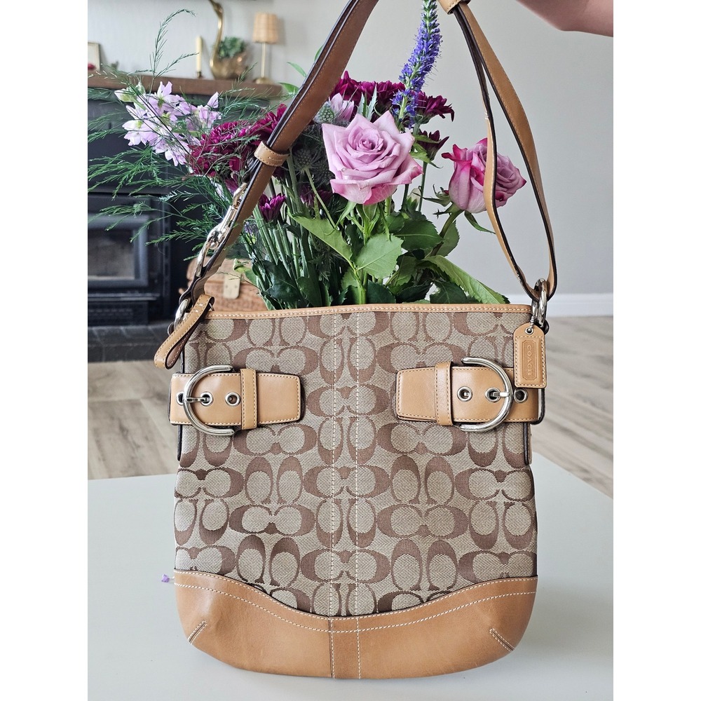 Coach Soho signature canvas and tan leather shoulder bag Khaki Tan Leather